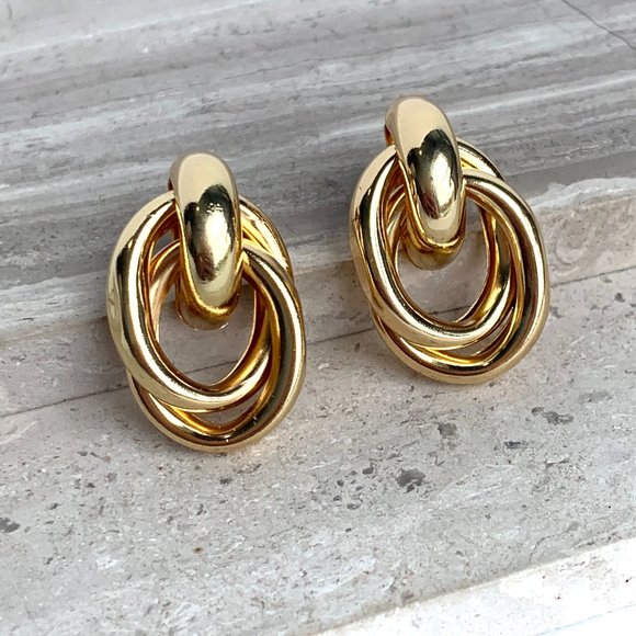 NEW ~ Anthropologie Elongated Gold Linked Earrings - Picture 1 of 6